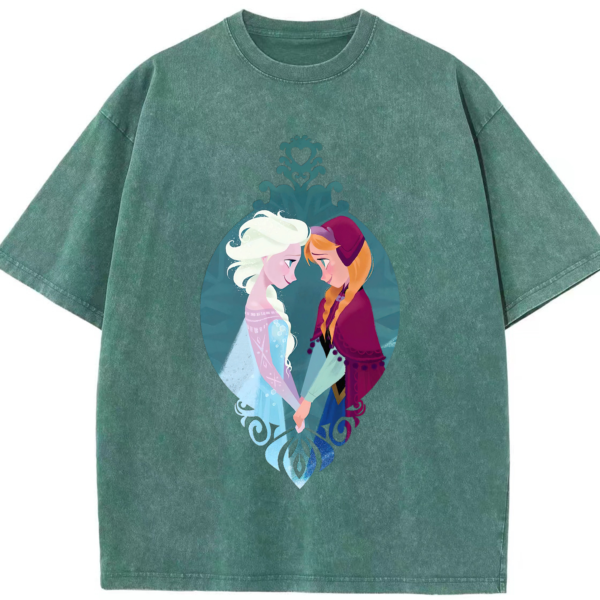 （画像用） アナと雪の女王 アンナ エルサ Frozen Anna Elsa 綿100% ヴィンテージ風 半袖Tシャツ（フロントプリント）